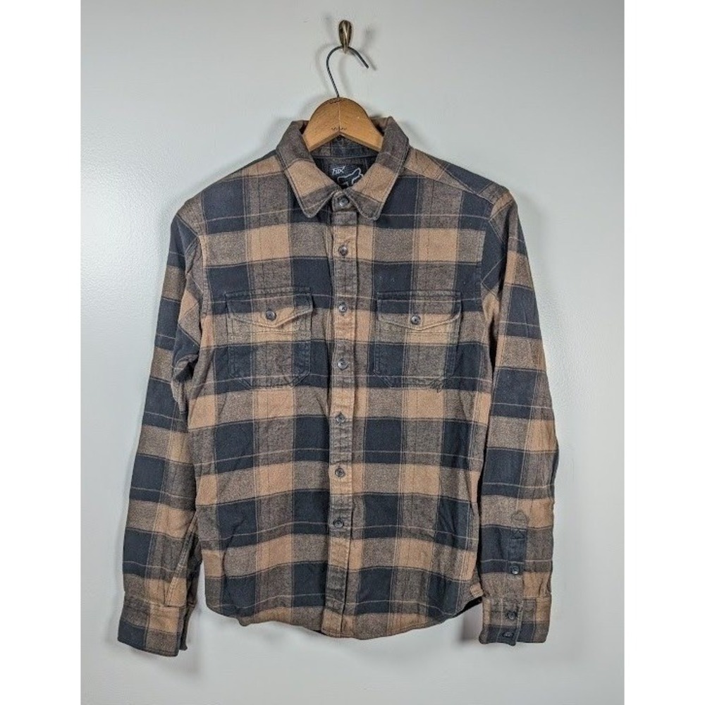 Fox Racing Faded Flannel Button Down Shirt Mens Small Buffalo Plaid Moto Grunge